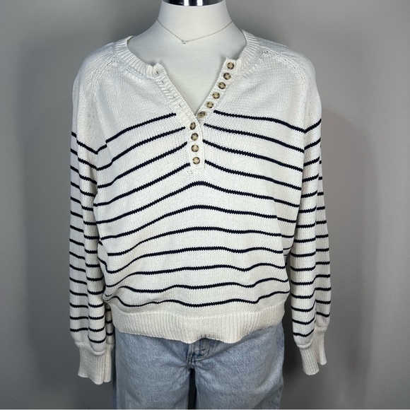 Sezane Women's Leontine Jumper Sweater in Ecru Navy Knit Cotton Size Small - Picture 3 of 10